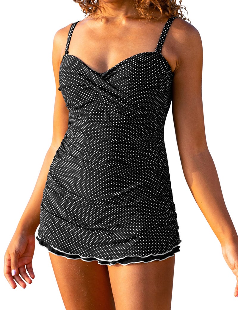 Hilor Women's One Piece Swimsuits Tummy Control Swimwear Ruffle Swimdress with Panty Polka Dot 16 - Image 2